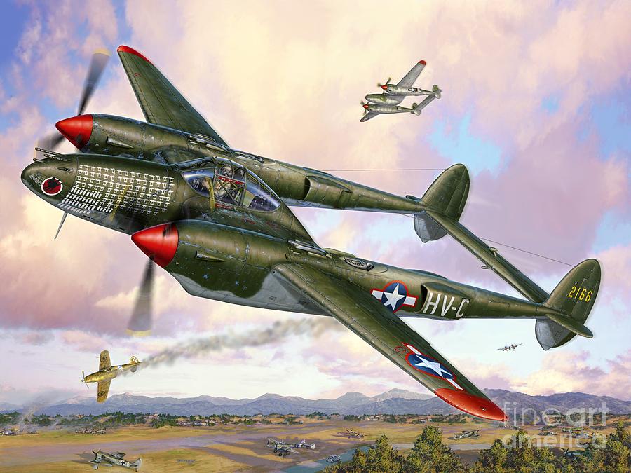 Husky Digital Art - P-38F Lightning Sicilian Summer by Stu Shepherd