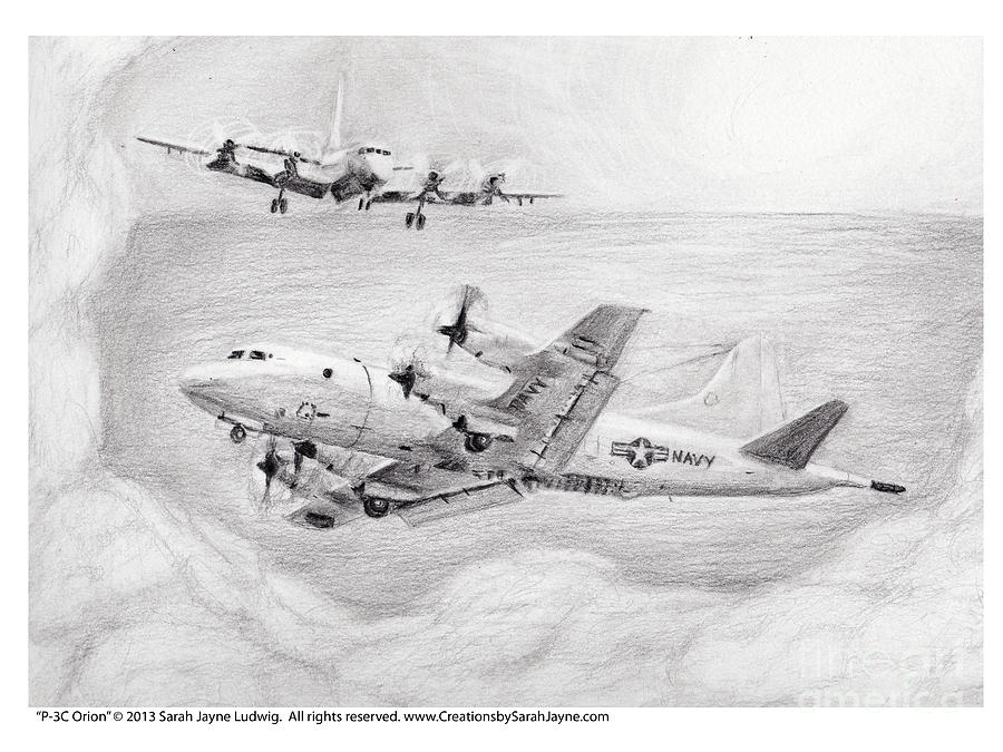 P-3c Orion Drawing by Sarah Howland-Ludwig