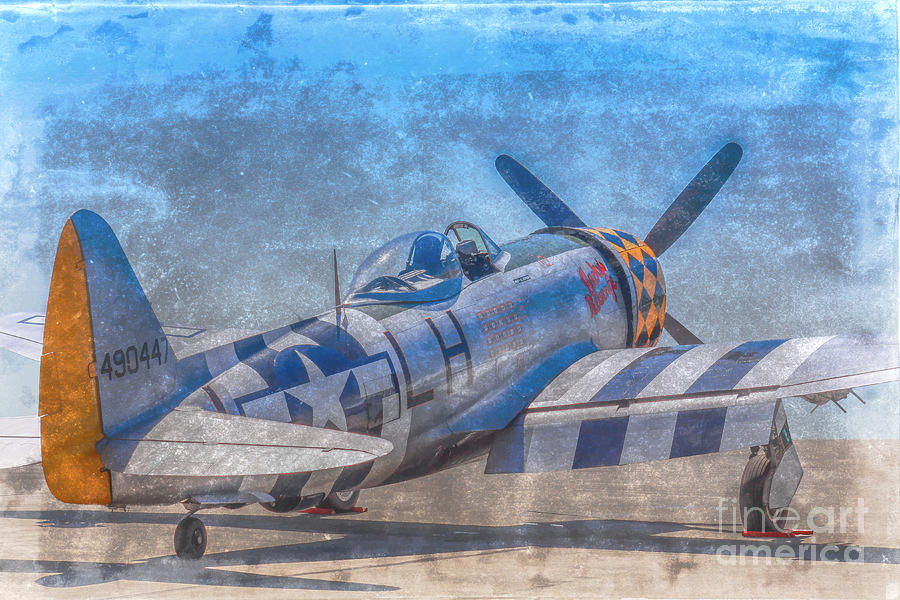 Airplane Digital Art - P-47 Thunderbolt Airplane WWII Airfield by Randy Steele
