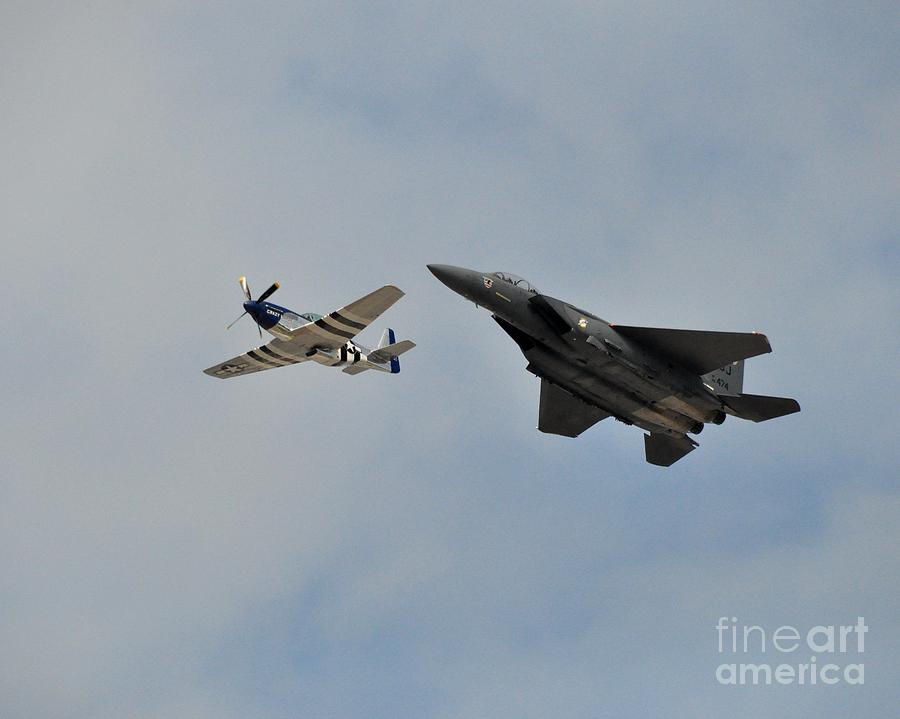Eagle Photograph - P-51 Mustang and F-15 Strike Eagle by John Black