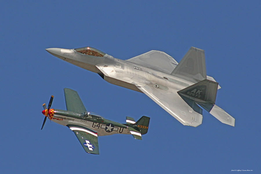 P-51 Mustang And F-22 Raptor Heritage Flight Photograph By John Gaffney