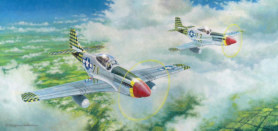 P-51D Checkertail Mustangs Painting by Douglas Castleman