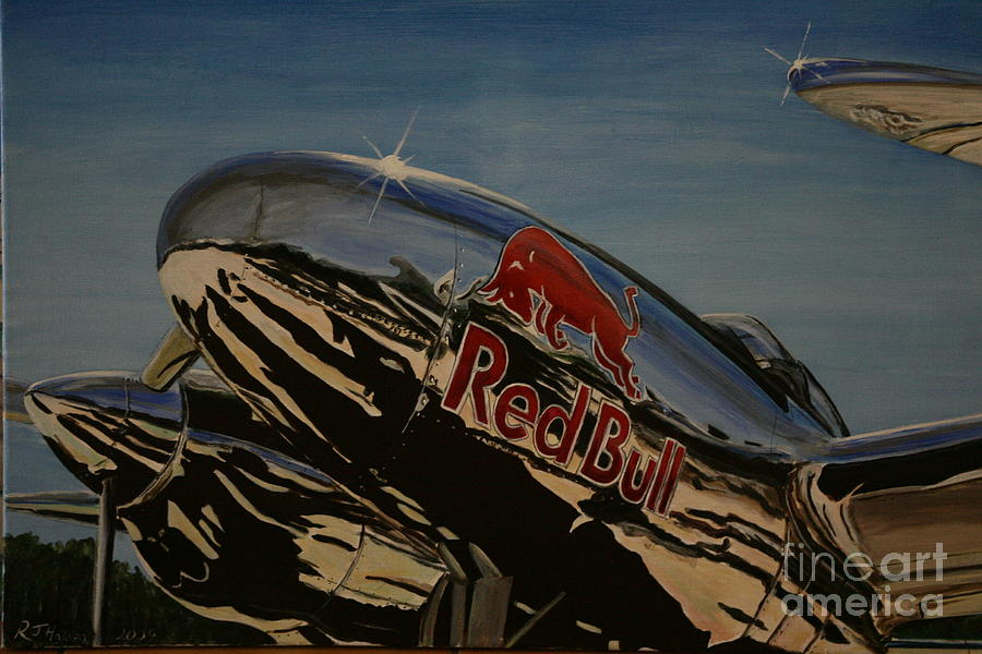 P38 Red Bull Lightning Warbird Painting by Richard John Holden RA