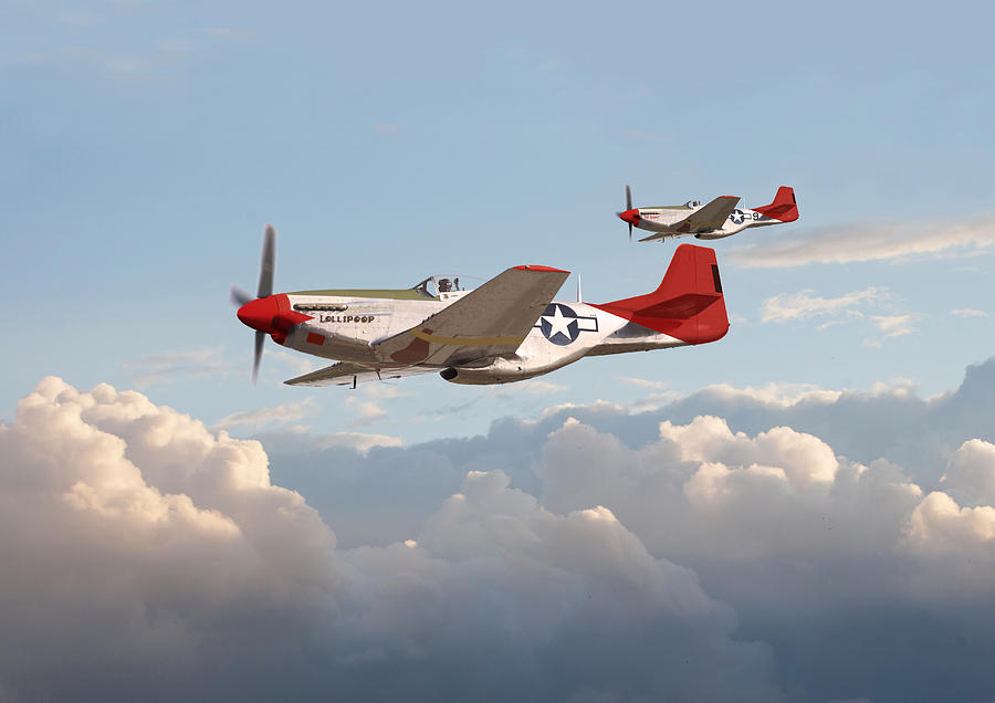 Airplane Photograph - P51 Mustangs - Red Tails by Pat Speirs