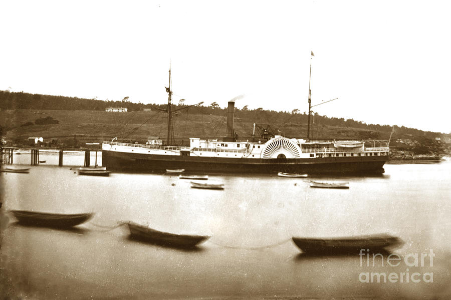 Pacific Photograph - Side-wheel steamship Pacific Mail Steamships Senator at Monterey circa 1880 by Monterey County Historical Society