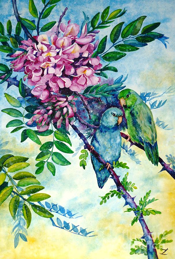 Pacific Parrotlets Painting by Zaira Dzhaubaeva