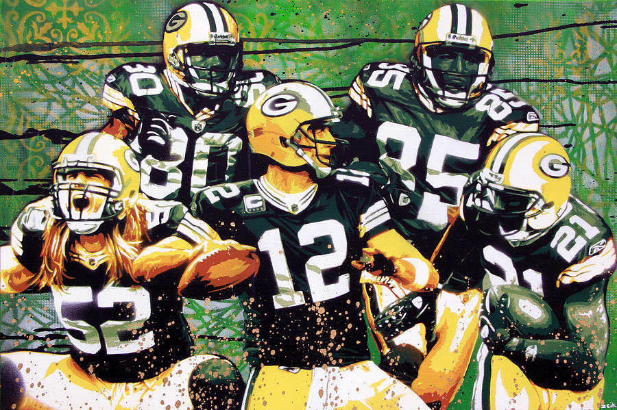 Aaron Rodgers Painting - Pack Attack by Bobby Zeik