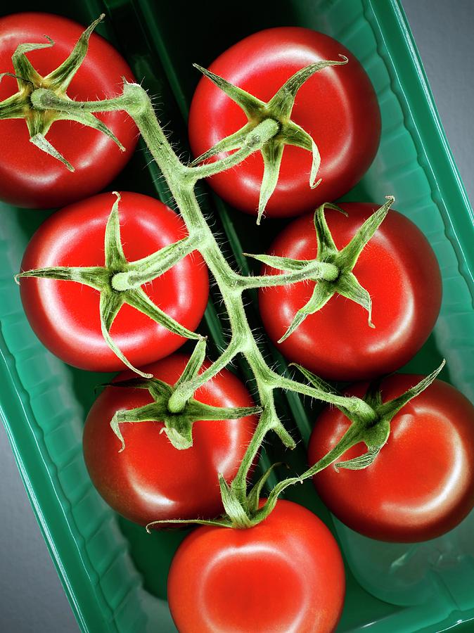 Packaged Vine Tomatoes Photograph by Patrick Llewelyn-davies/science Photo Library