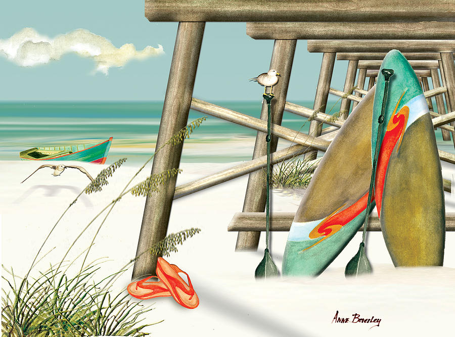 Paddle Boarding Painting by Anne Beverley-Stamps Paddle Boarding Painting by Anne Beverley-Stamps
