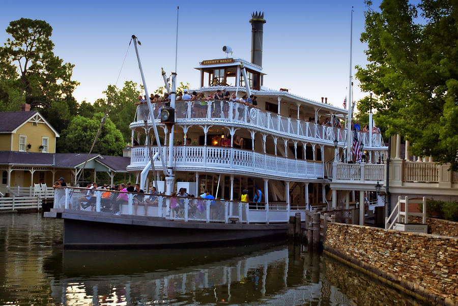 Castle Photograph - Paddle Boat At Twilight Walt Disney World by Thomas Woolworth