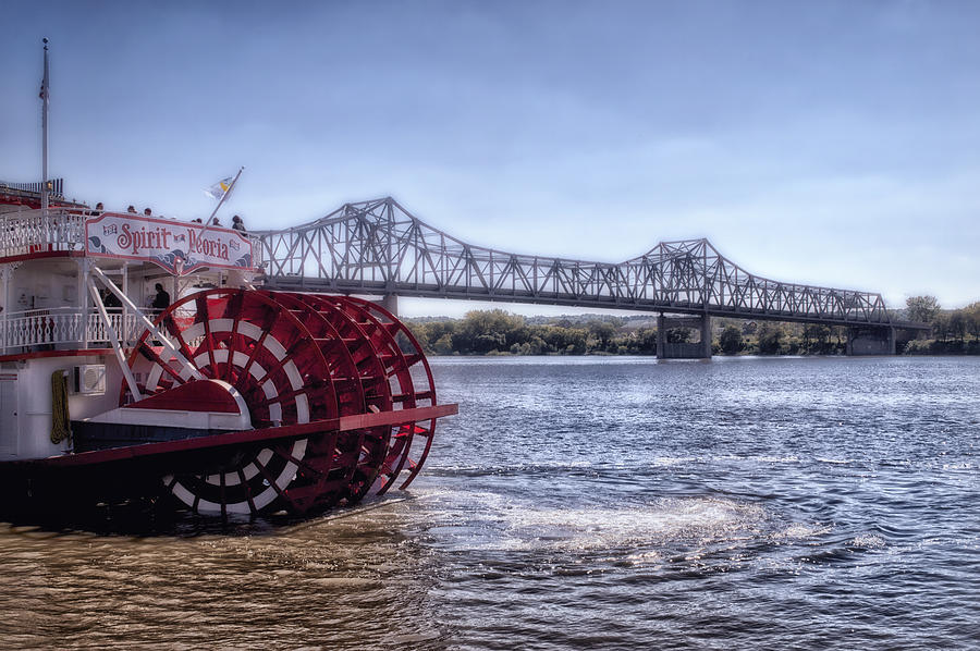 Paddle Boat The Spirit Of Peoria With Bridge Photograph by Thomas Woolworth