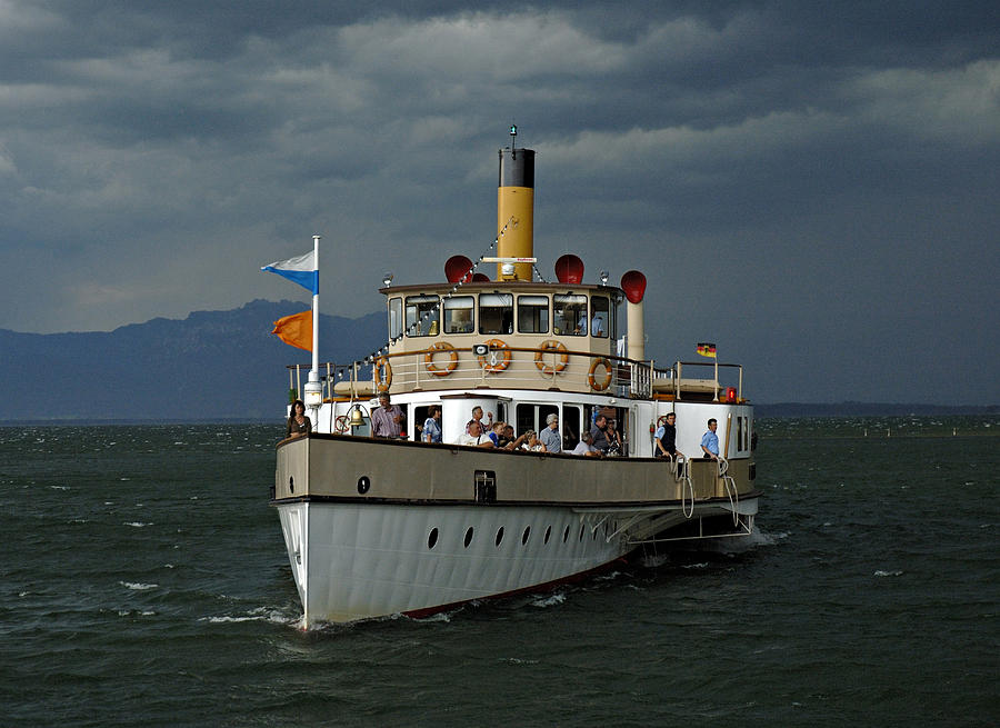 Transportation Photograph - Paddle Steamer on Chiemsee Germany by David Davies