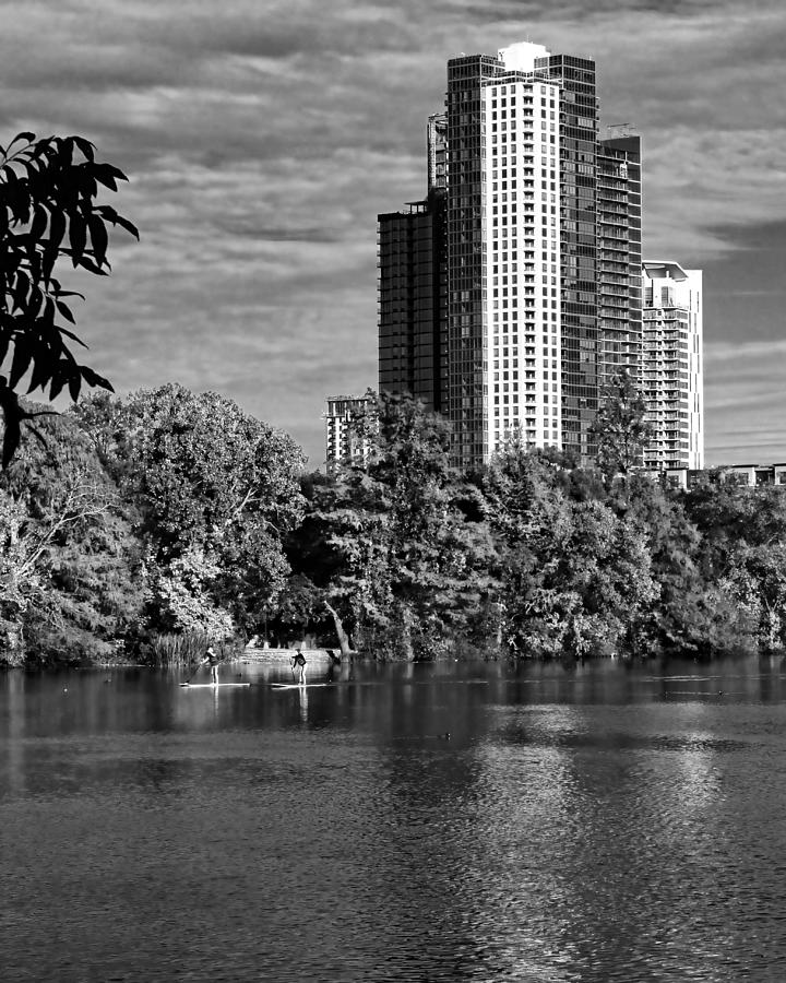 Paddling Boarding in Austin BW Photograph by Judy Vincent