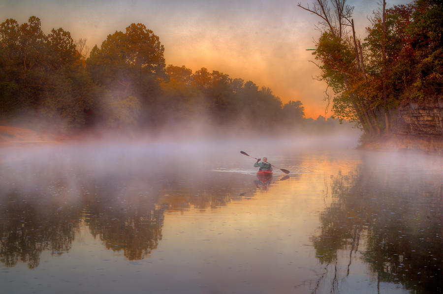 Paddling in Mist Photograph by Robert Charity