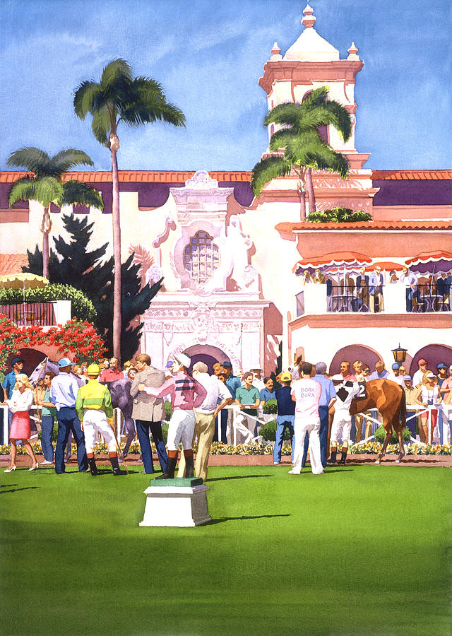 Paddock at Del Mar Painting by Mary Helmreich