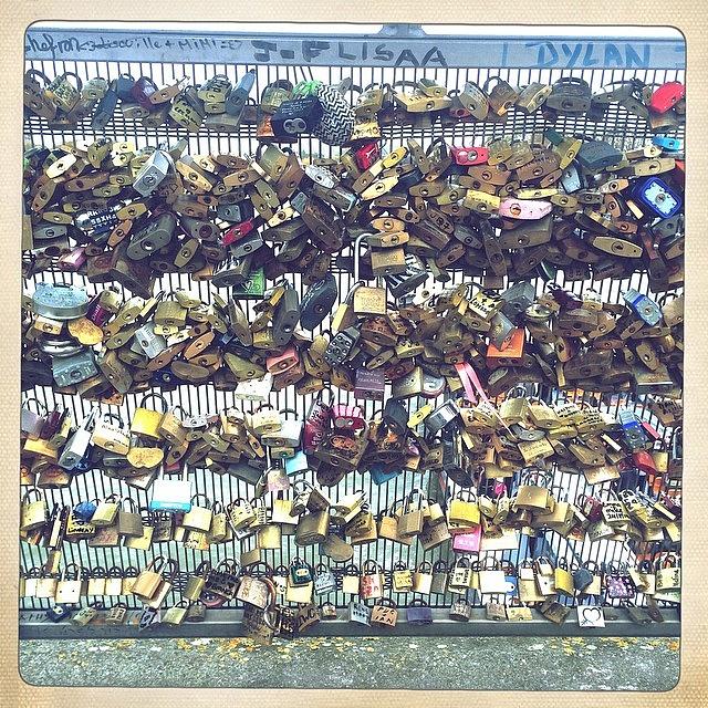 Paris Photograph - #padlocks #of #love #on #a #bridge #in by Niels Koschoreck