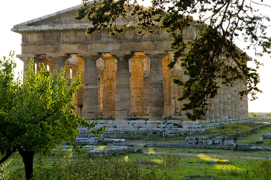 Greek Photograph - Paestum, Hera, Ruins, Campania, Italy by Charles Bowman