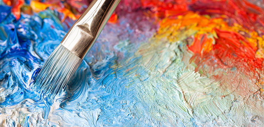 Paintbrush with oil paint on a classical palette Photograph by Romaoslo