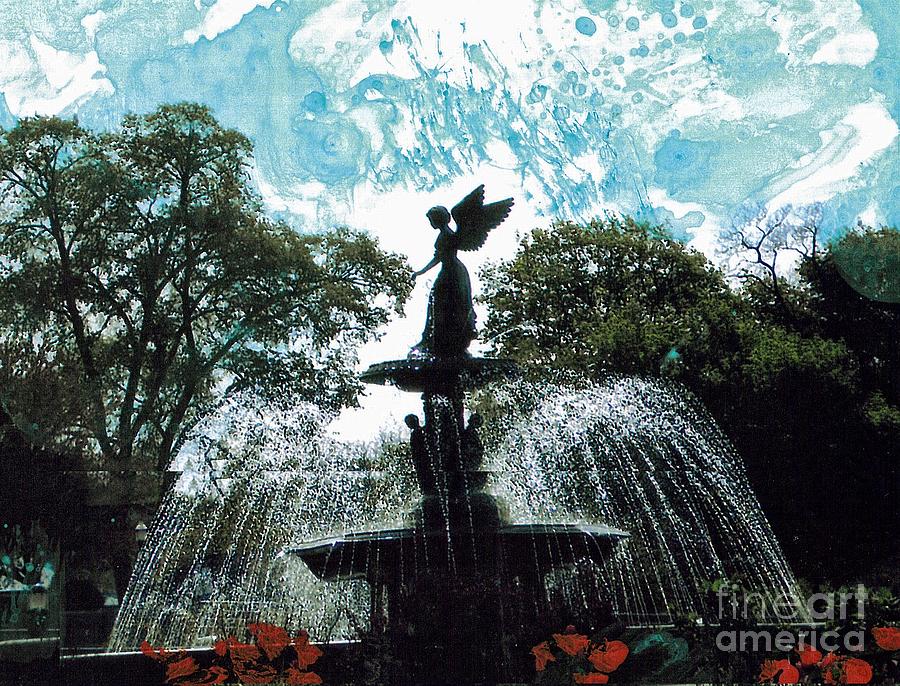Angelically Mixed Media - Lake Genevas Painted Angel of the Waters Fountain by Jane Butera Borgardt