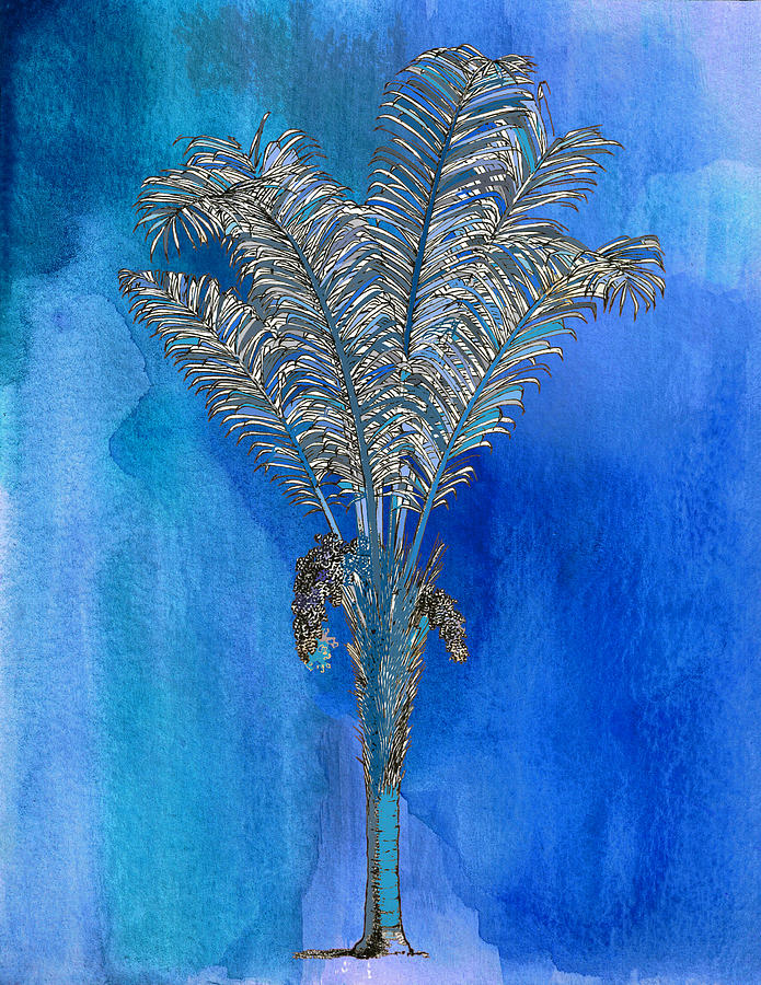 Watercolor Wash Painting - Painted Blue Palm by Kandy Hurley