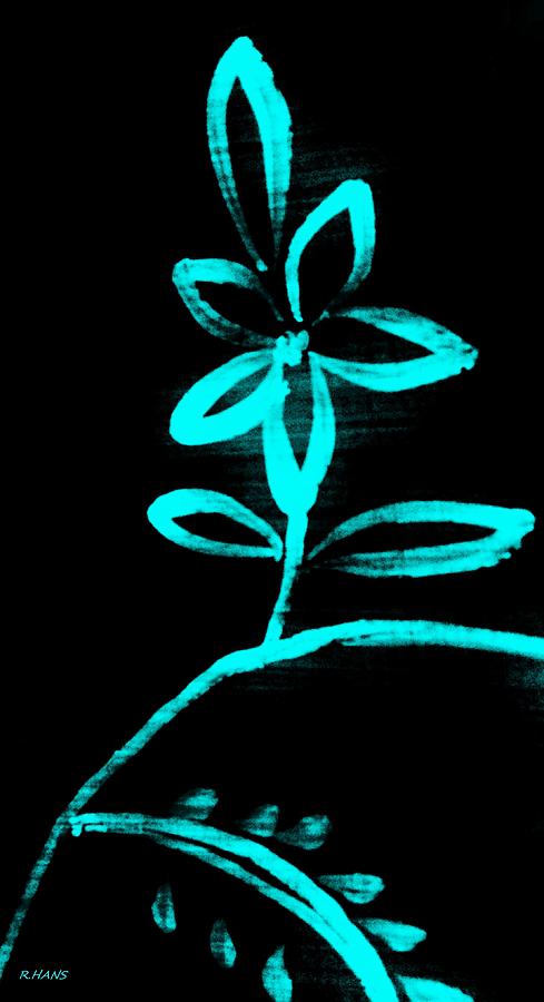 Painted Floral Black Turquoise Photograph