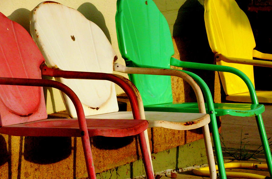 Painted Metal Chairs in Late Afternoon Photograph by Rodney Lee Williams