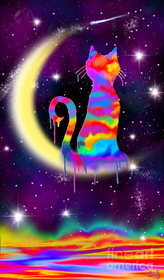 Painted Moon Cat Painting by Nick Gustafson