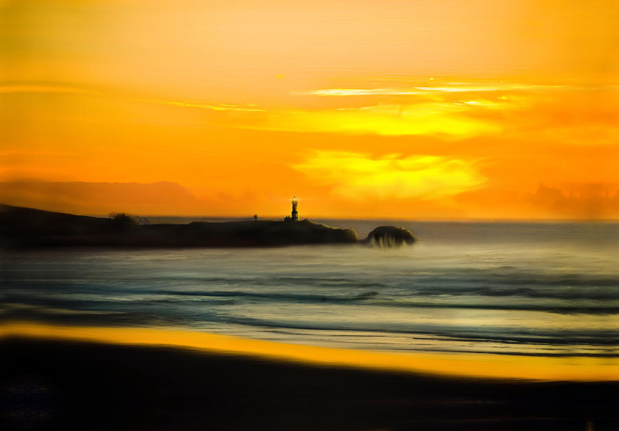 Painted Ocean Sunset With Lighthouse  Photograph by Jenny Bowles