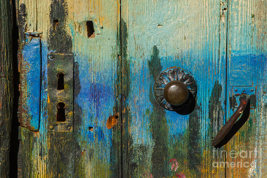 2014 Photograph - Painted old wooden door by Jean-Luc Baron