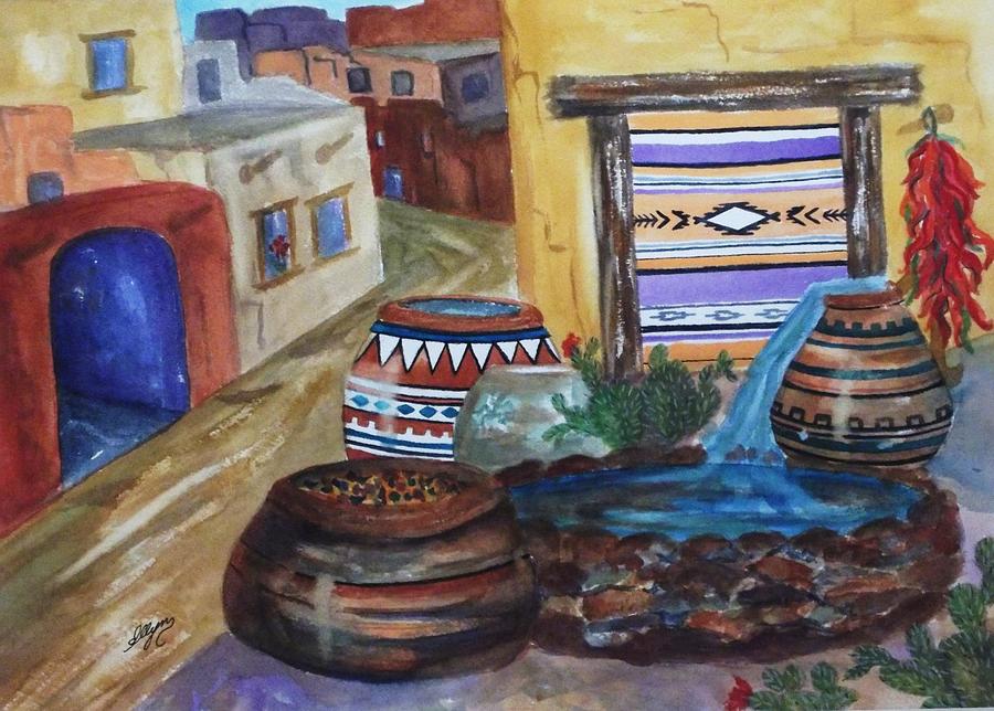 Painted Pots and Chili Peppers II  Painting by Ellen Levinson