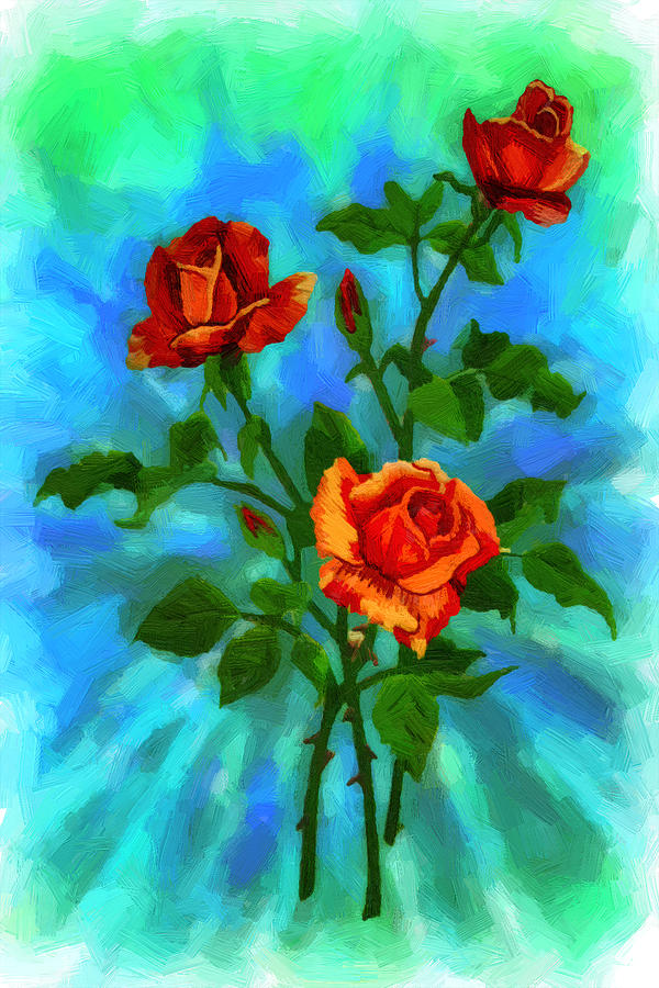 Painted Red Roses Painting by John Haldane