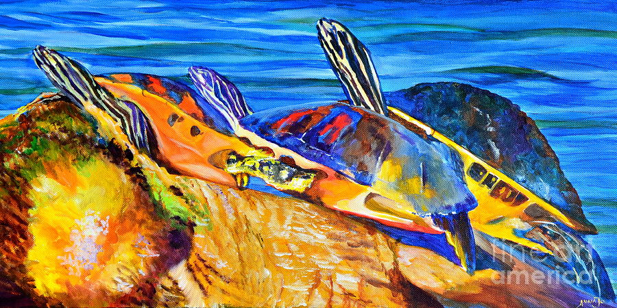 Painted Turtles Painting by AnnaJo Vahle
