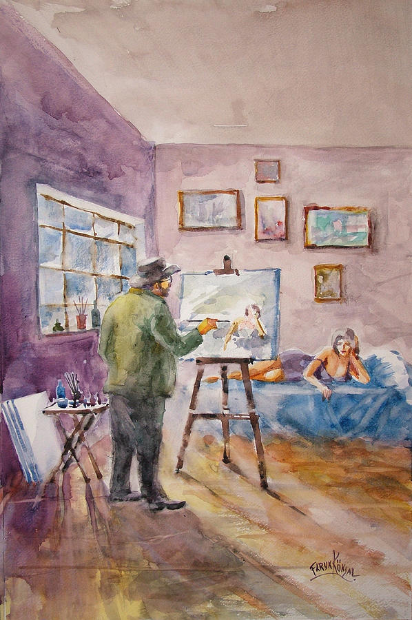 Painter and His Model Painting by Faruk Koksal