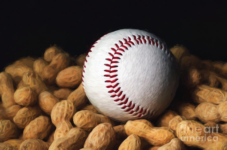 Painterly Baseball and Peanuts Mixed Media by Andee Design