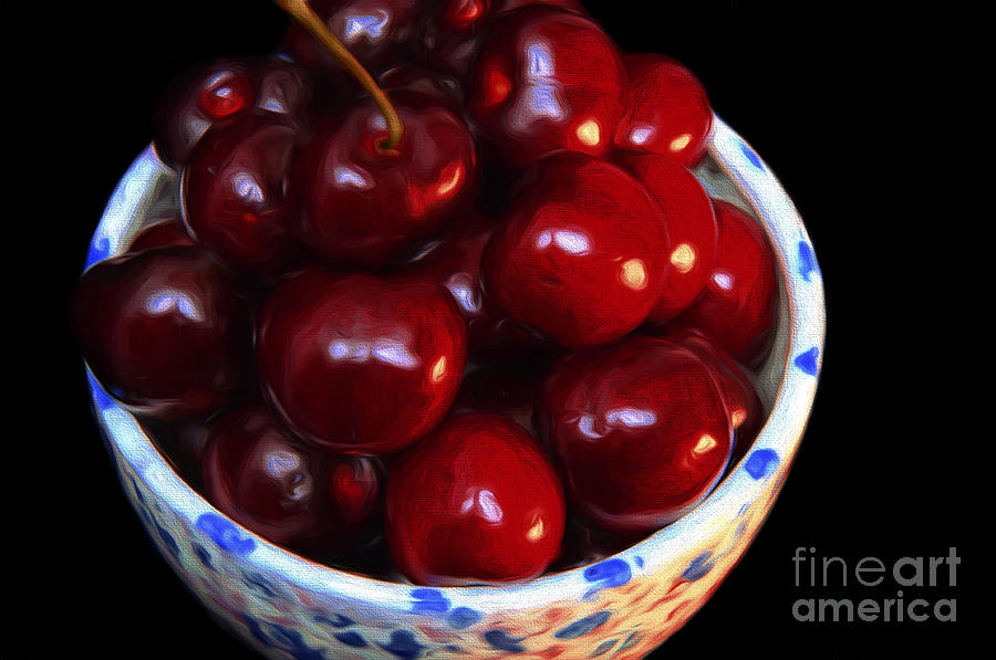 Painterly Bowl Of Cherries Mixed Media by Andee Design