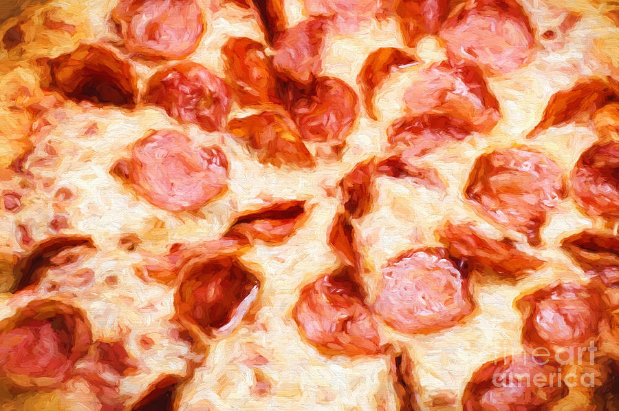 Painterly Pepperoni Pizza 1 Mixed Media by Andee Design