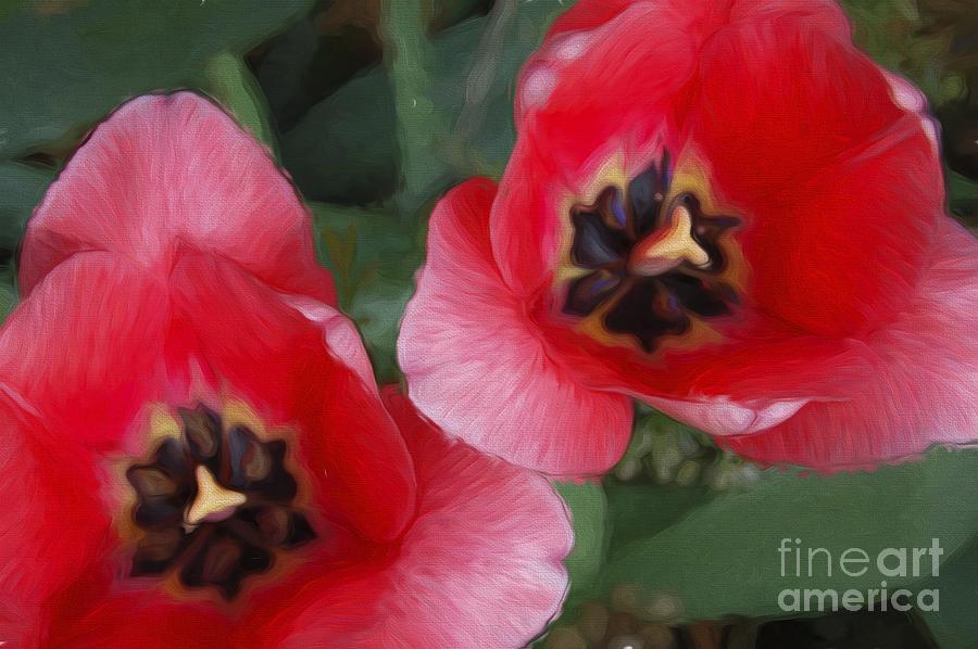 Painterly Pink Tulips Mixed Media by Andee Design