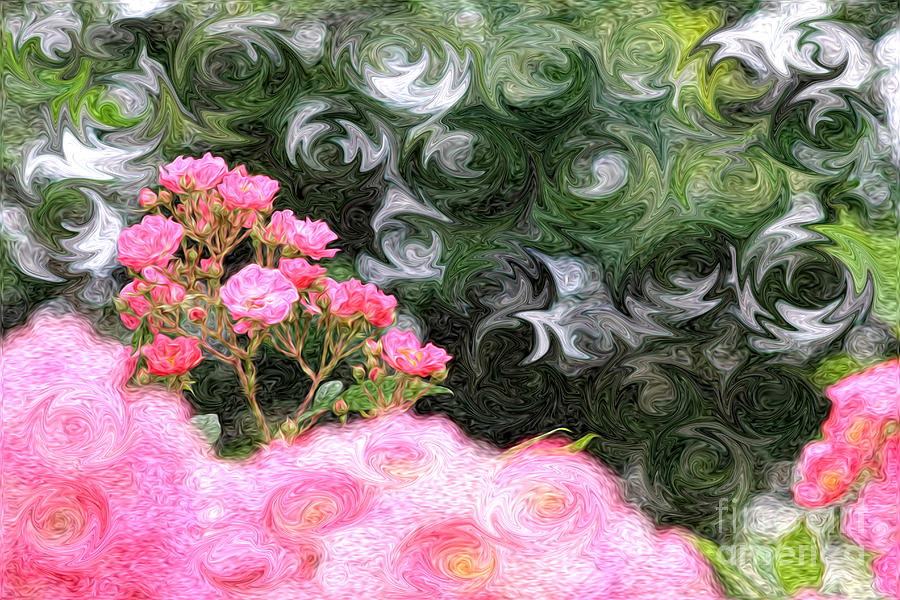 Painterly Pink Wild Roses with Green White Swirls Photograph by Beverly Claire Kaiya