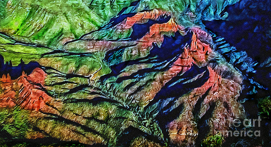 Mountain Painting - Painting Aerial View Sedona Arizona by Bob and Nadine Johnston