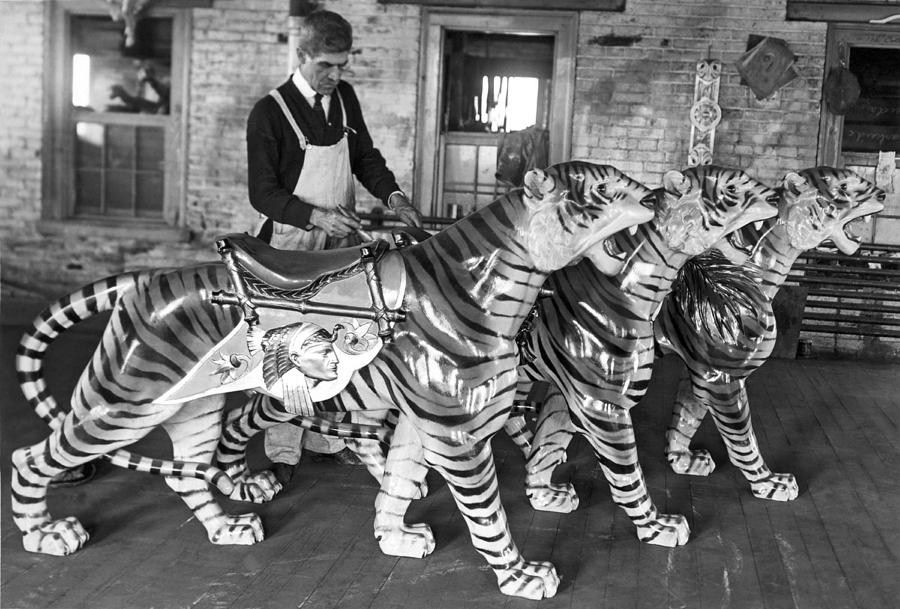 Philadelphia Photograph - Painting Carousel Animals by Underwood Archives