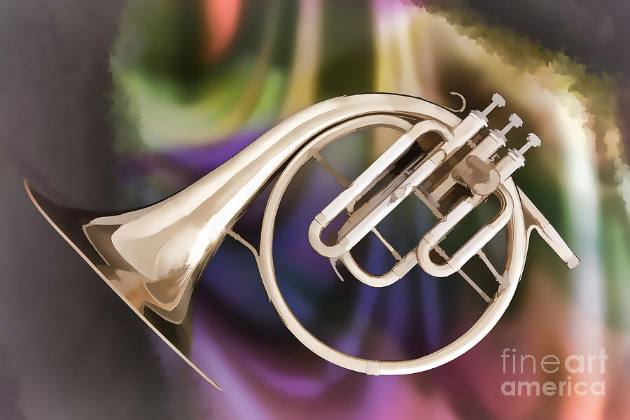 Painting of a French Horn Antique Classic in Color 3430.02 Photograph by M K Miller