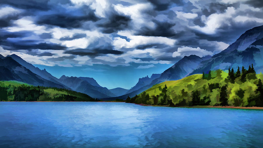 Painting Of A Lake And Mountains Painting by Ron Harris