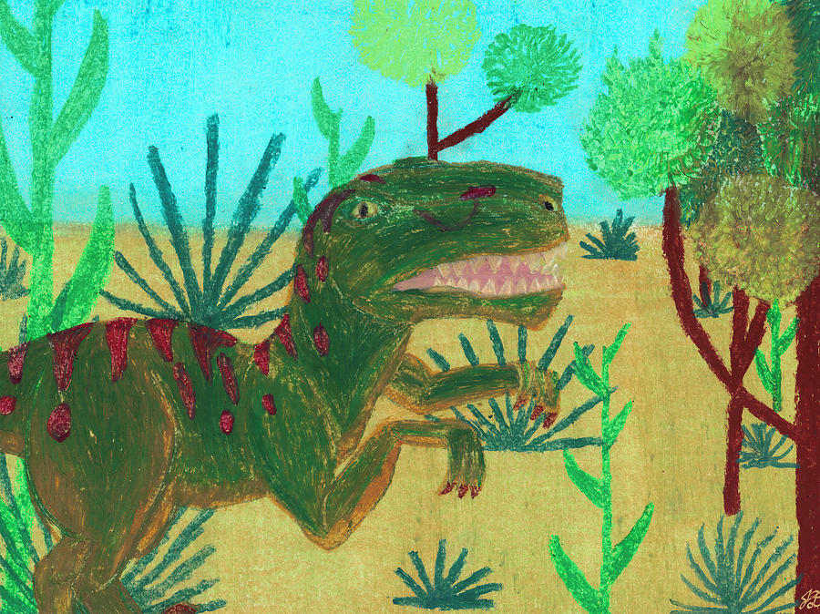 Dinosaur Pastel - Painting of a Raptor Stalking Around by Jessica Foster