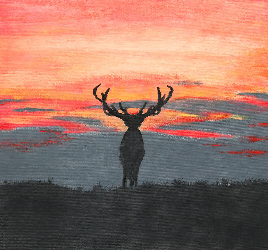 Painting of a silhouette of a large deer Painting by Micha Klootwijk ...