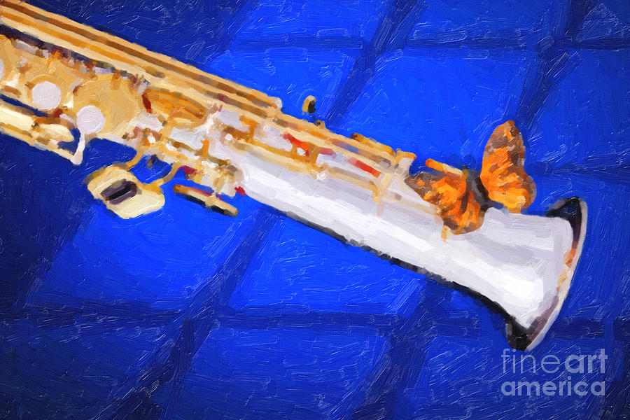 Painting of a Soprano Saxophone and Butterfly 3352.02 Painting by M K Miller