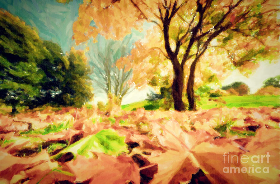 Painting of autumn fall landscape in park Photograph by Michal Bednarek