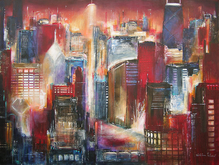 Chicago Painting - Painting of Chicago - Chicago River Skyline by Kathleen Patrick