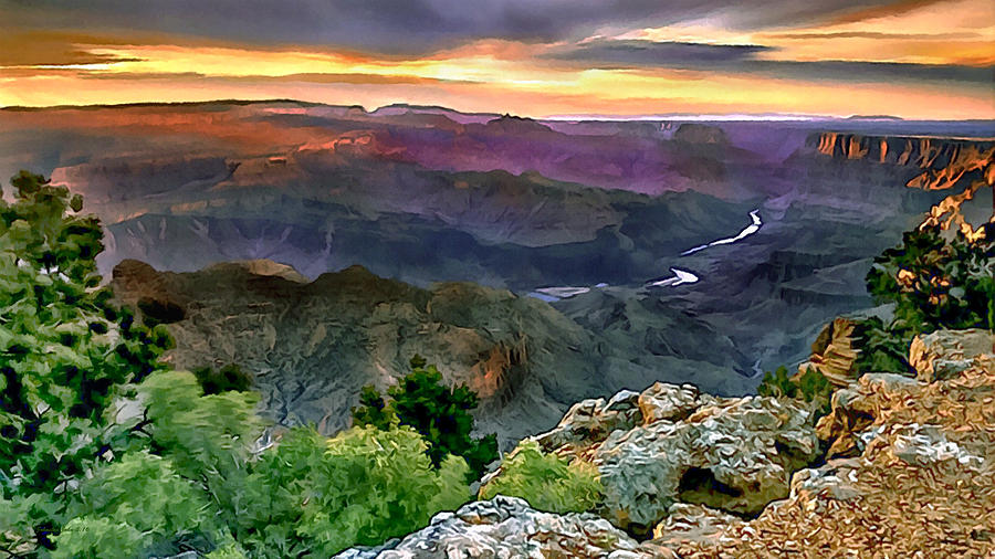 Grand Canyon National Park Painting - Painting of Desert View Grand Canyon by Bob and Nadine Johnston
