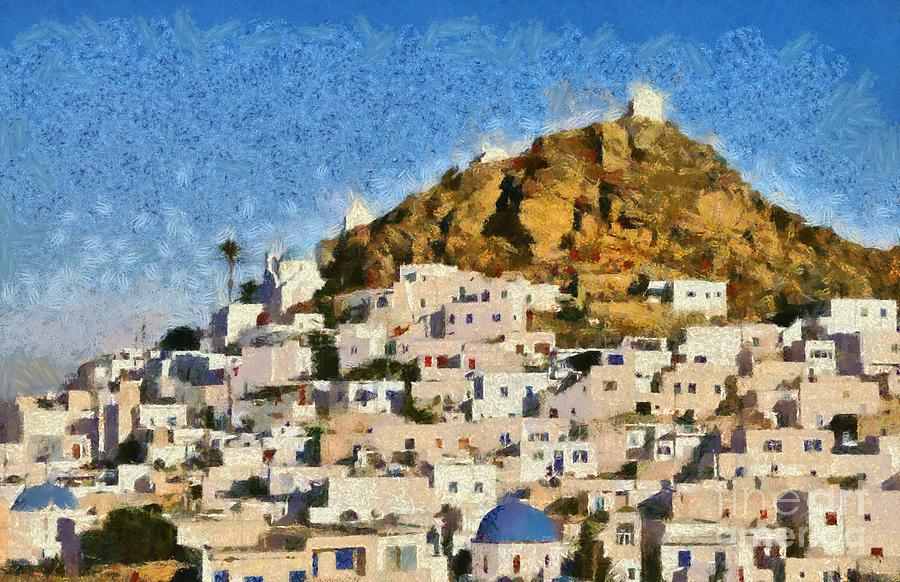 Painting of Ios town #2 Painting by George Atsametakis