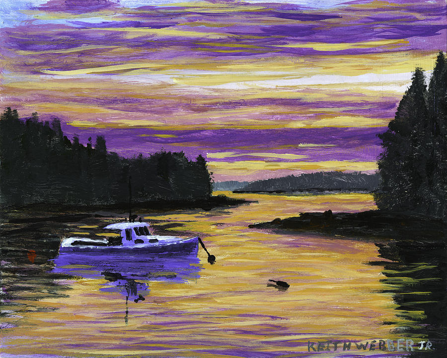 Lobster Boat In Port Clyde Maine at Sunset Painting by Keith Webber Jr